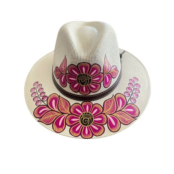 HAT MEXICAN Artisanal Hand Painted Fedora Floral Sombrero Panama Bohemian Large main image 4